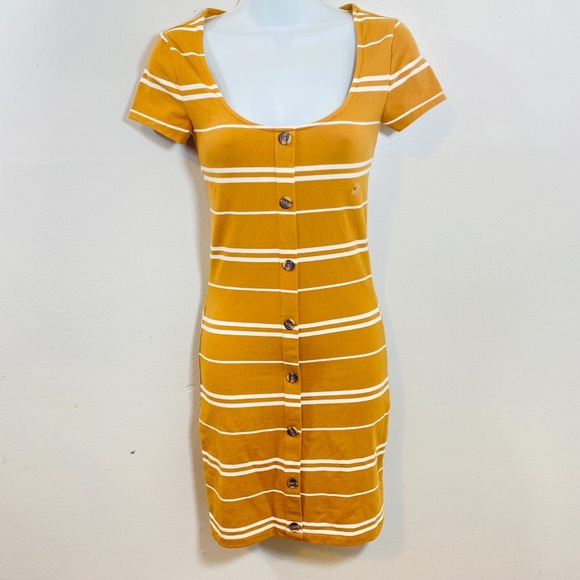 AEROPOSTALE Seriously Soft Tan &White Striped Short Sleeved Fitted XS Dr… - Picture 1 of 6